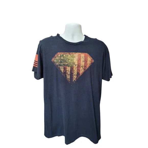 Grunt Style Superman America T‑Shirt L Blue Patriotic Graphic Tee Men’s - Picture 9 of 12
